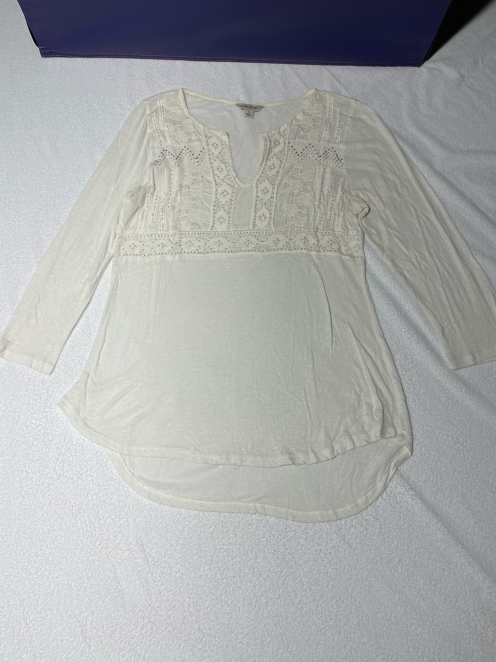 Lucky Brand Cream Embroidered V-Neck Tunic
